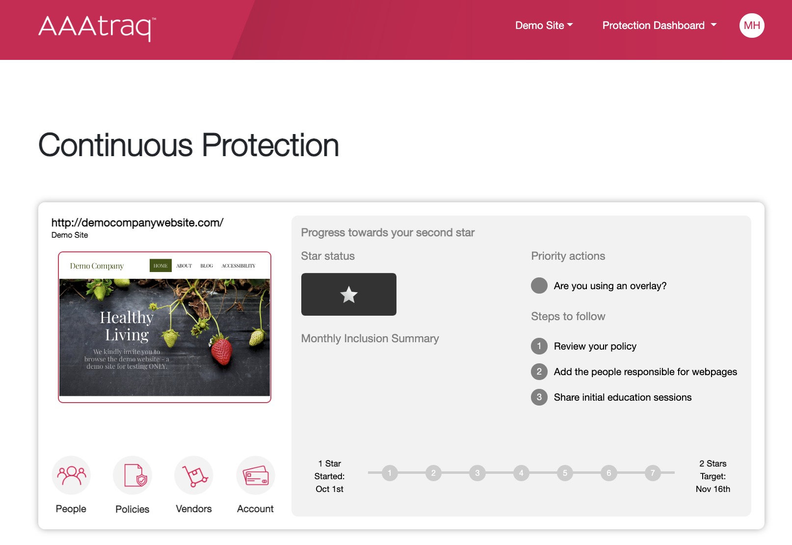 Screenshot of AAAtraq Dashboard