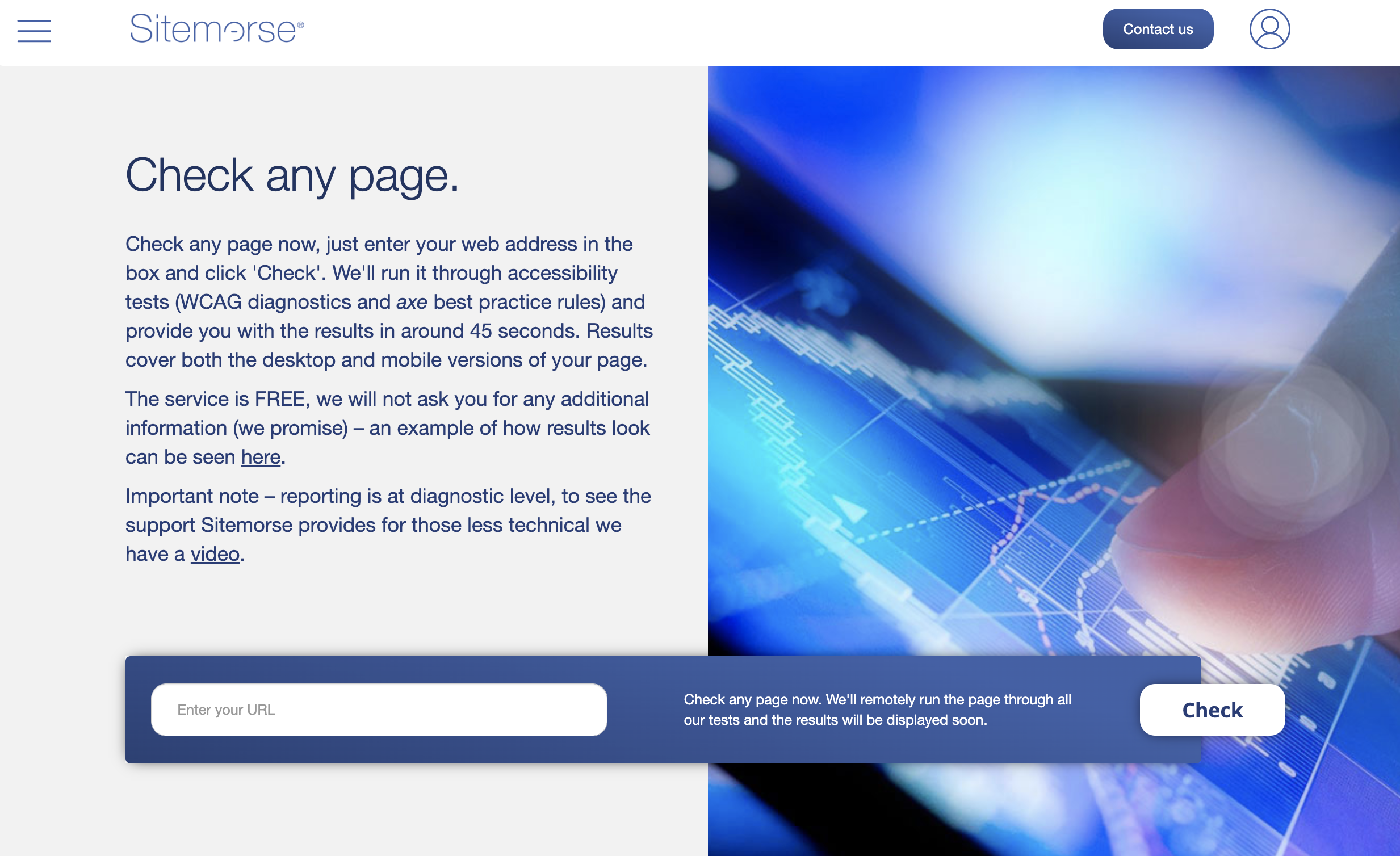 Screenshot of Sitemorse Check Page