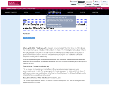 Image showing missing logo alt text on home page of FisherBroyles website