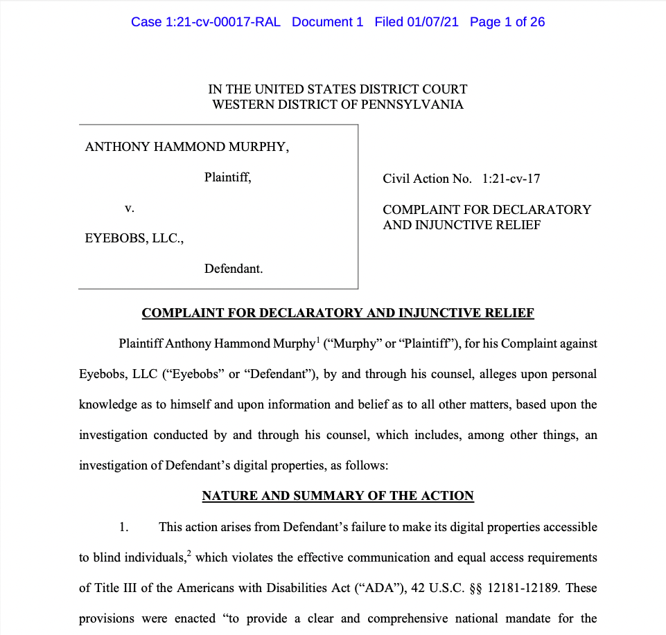 MURPHY v. EYEBOBS, LLC. (1:21-cv-00017)