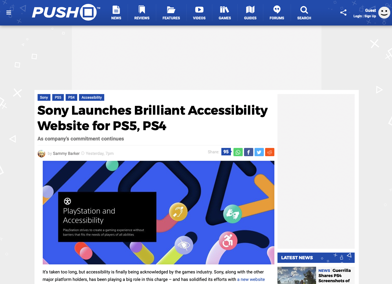 screenshot of the website // Sony article