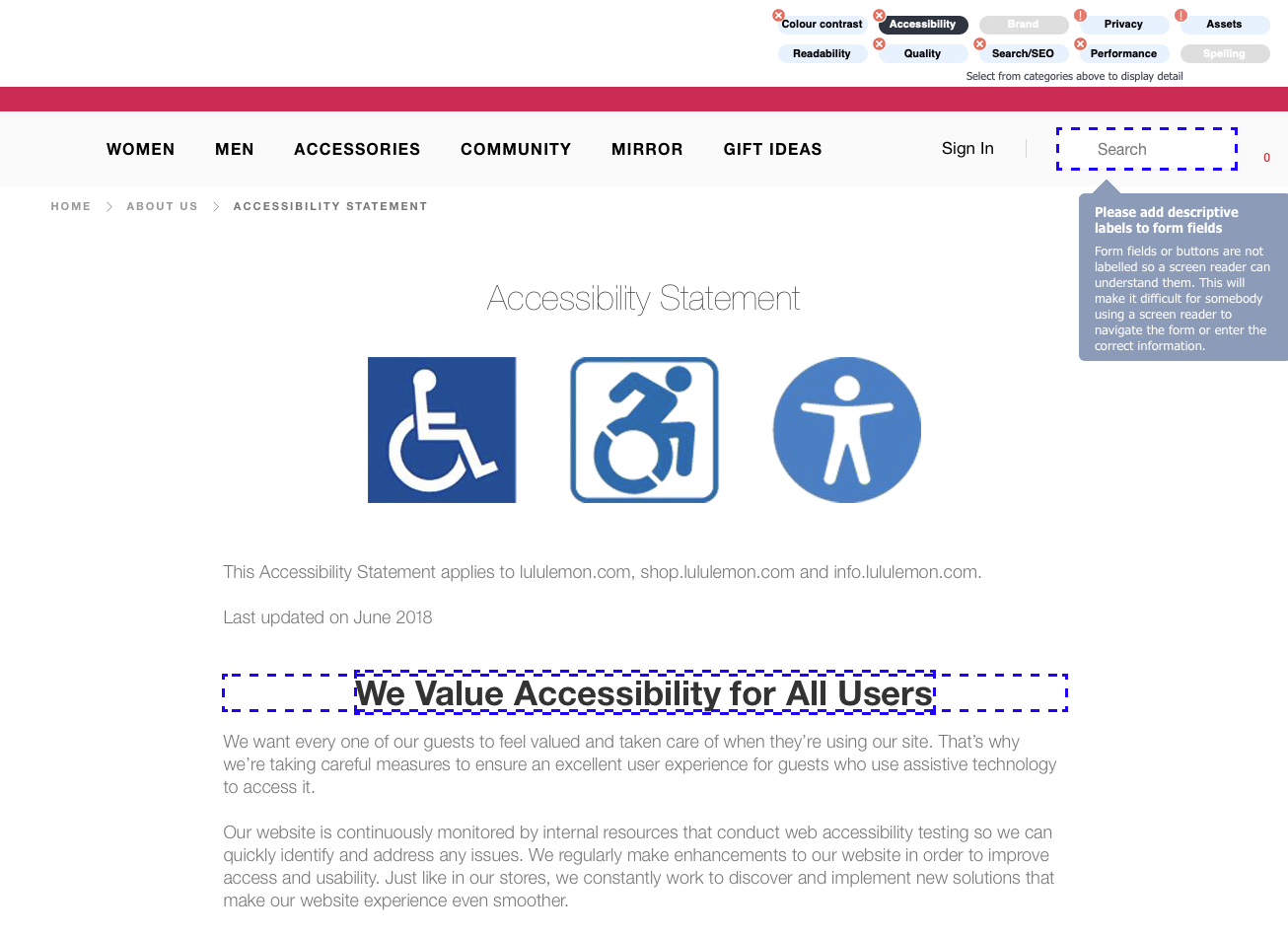 Example accessibility statement - not accessible