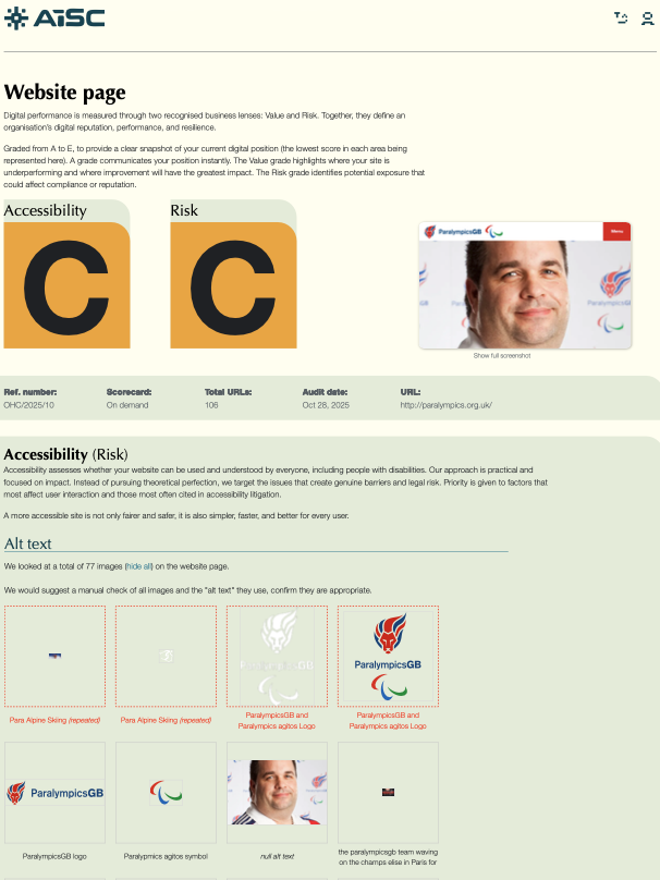 Example of accessibility results / Risk status